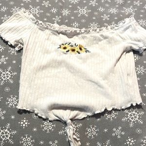 White Polyester Crop Top -sunflowers